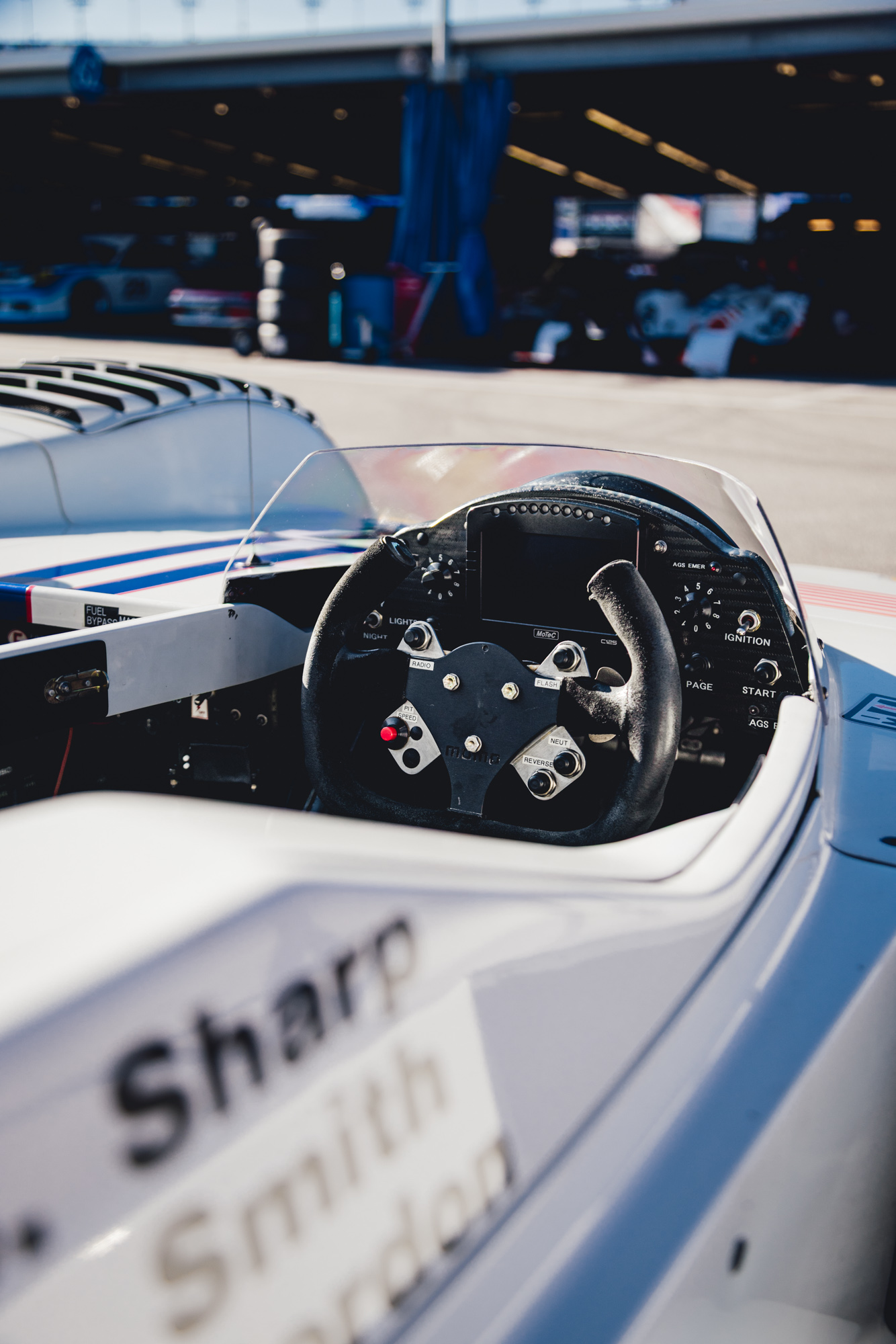 Riley & Scott Mk IIIC-004 historic event appearance IMSA Classic paddock, a detailed photo of the cockpit