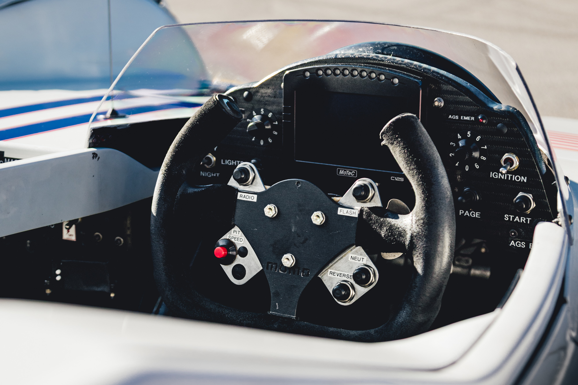 Riley & Scott Mk IIIC-004 historic event appearance IMSA Classic paddock, detailing all the details inside the cockpit